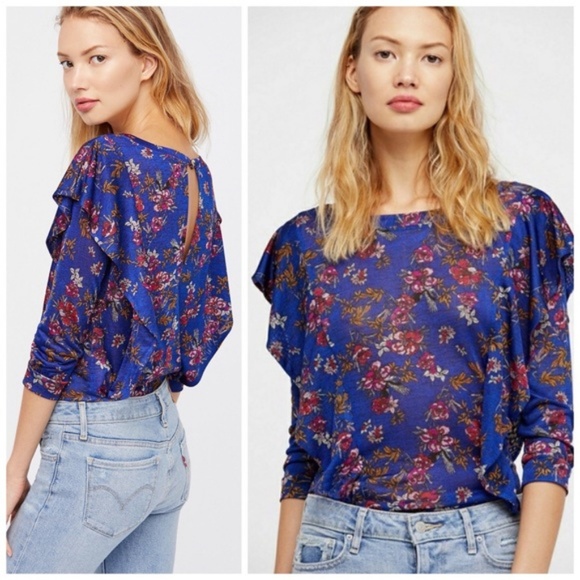 Free People Tops - NWOT  Free People Fock Street Top Blouse Blue Ruffle SZ-Small